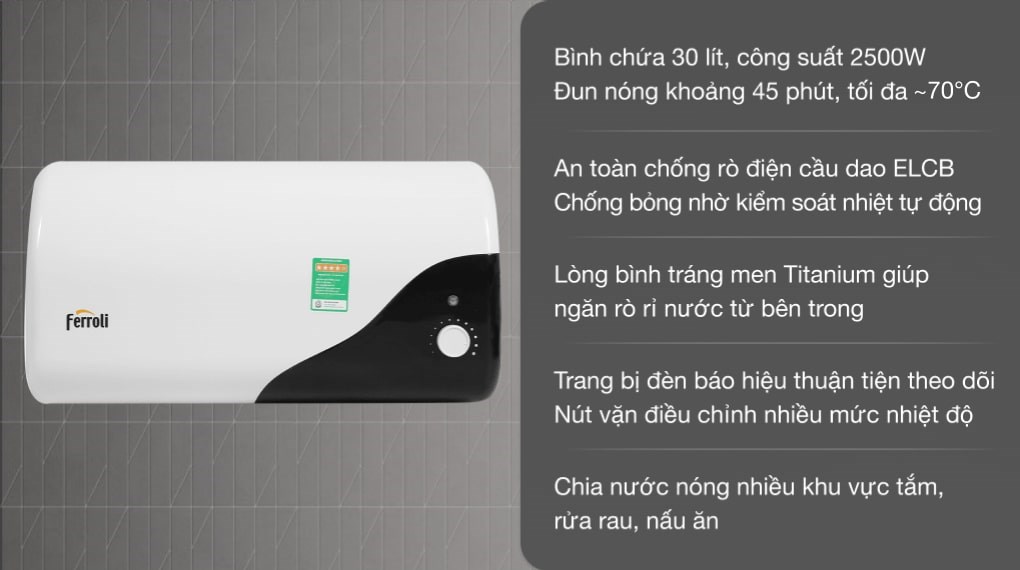 Bình nóng lạnh Ferroli 30 lít