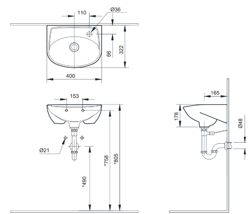 bản vẽ kỹ thuật lắp đặt lavabo treo tường