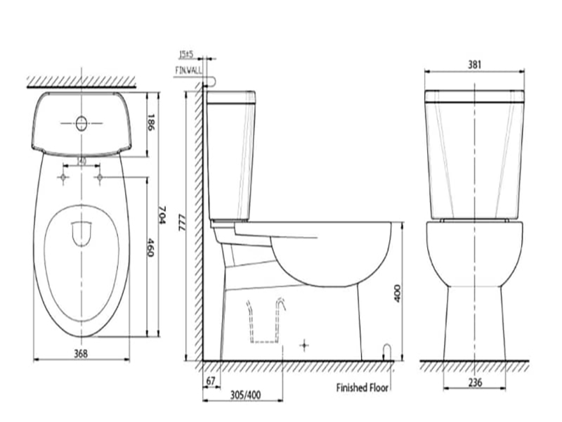 Kích thước bồn cầu 2 khối