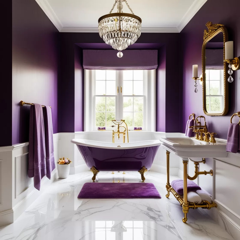 Phòng tắm màu tím thanh lịch hoàng gia