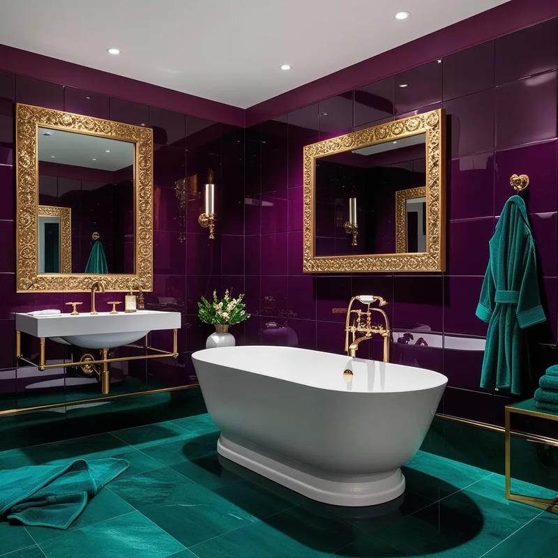 Màu tím kết hợp với xanh đậm với các họa tiết hoàng gia