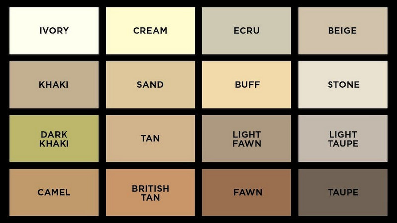 Các màu beige phổ biến hiện nay