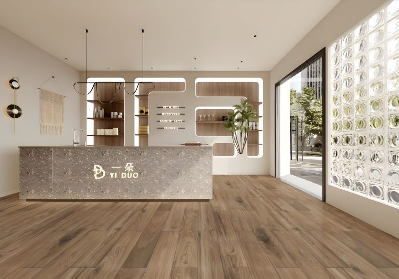 Gạch giả gỗ tông nâu ấm lát phòng ngủ 
