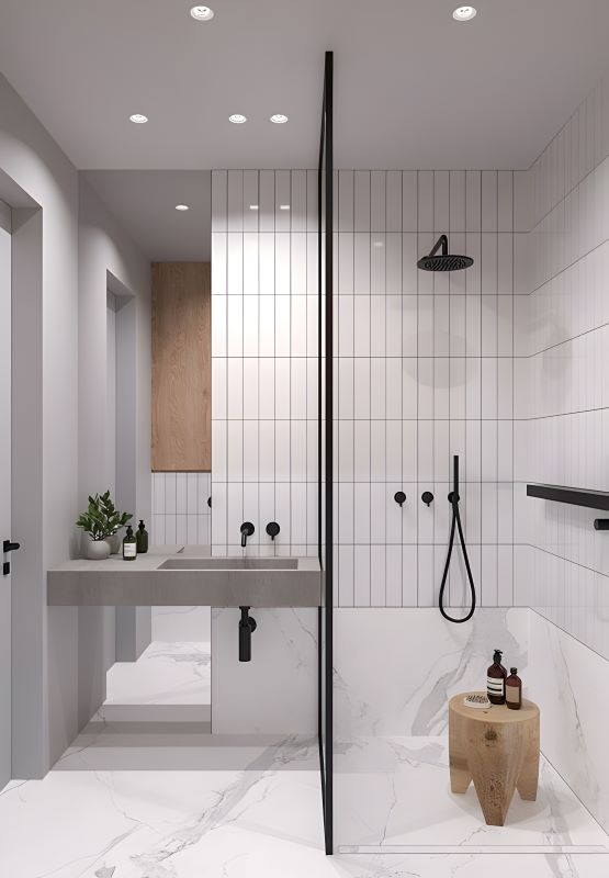 Gạch thẻ đơn sắc trang trí phòng tắm