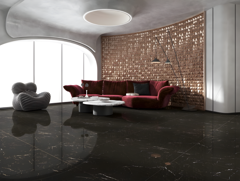 Không gian phòng khách đầy đẳng cấp với gạch giả đá tự nhiên màu đen