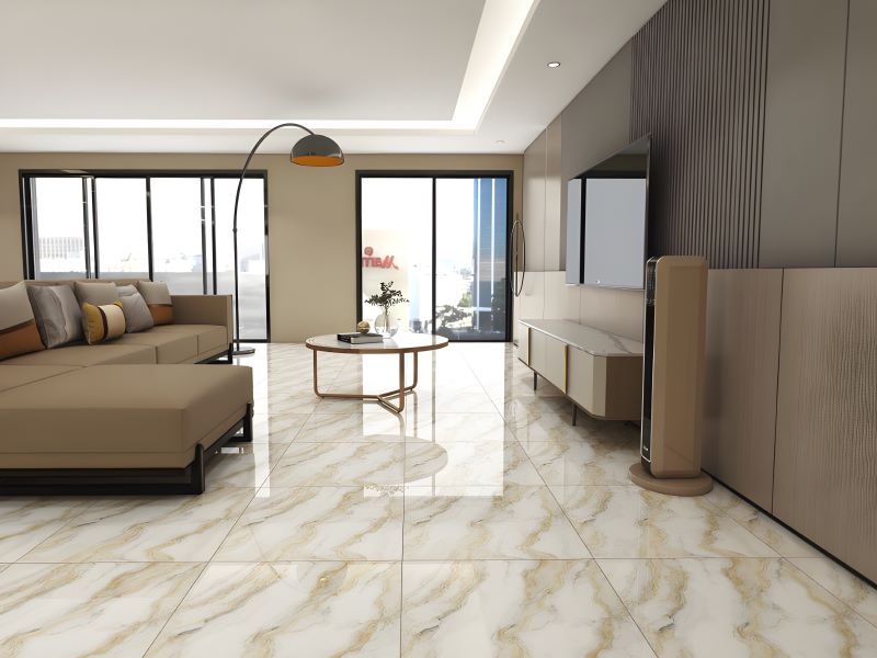 Gia chủ mệnh Thổ chọn gạch màu trắng phối vân đá nâu