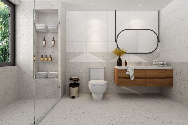 Gạch lát nền nhà tắm vân terrazzo