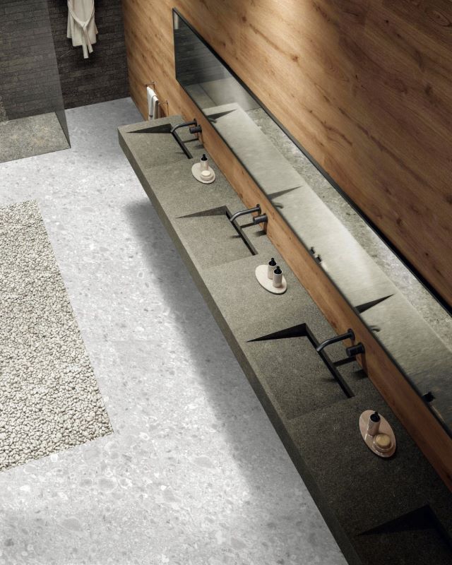 Gạch lát nền nhà tắm vân Terrazzo độc đáo