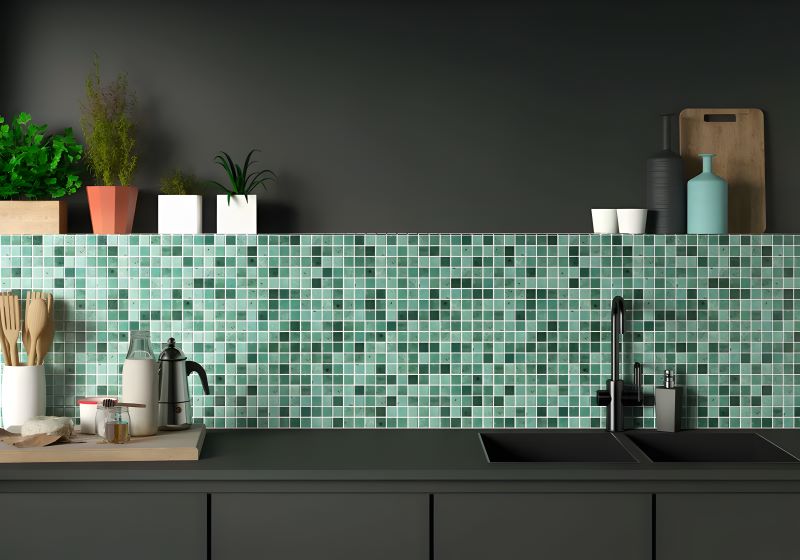 Gạch mosaic kích thước nhỏ ốp bếp hiện đại
