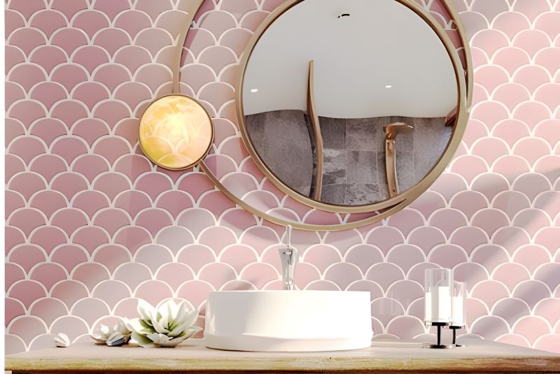 Gạch mosaic vảy cá tông màu hồng