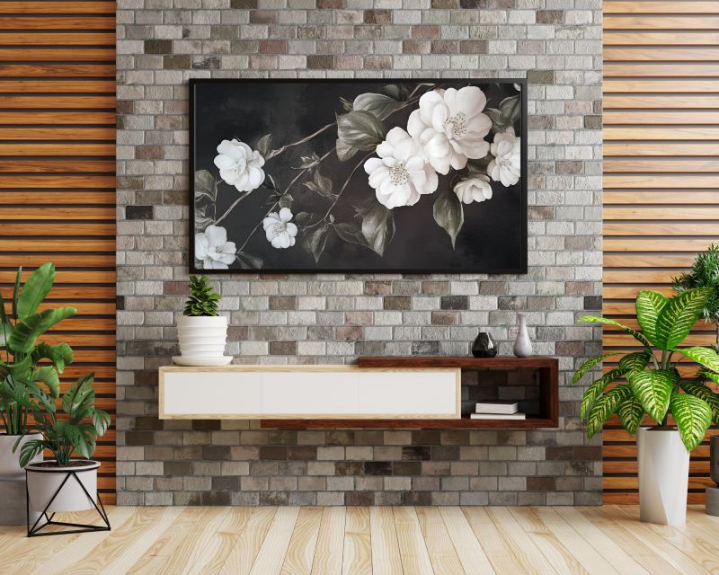 gạch giả cổ ốp tường phòng khách