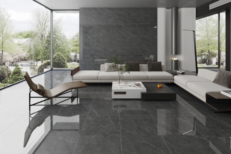 Gạch ốp tường phòng khách phong cách tối giản