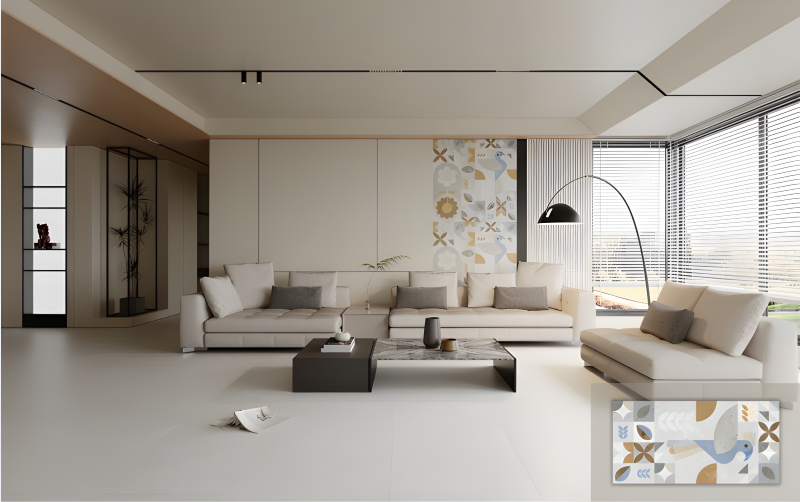 Gạch bông ốp trang trí tạo điểm nhấn đặc biệt cho phòng khách 