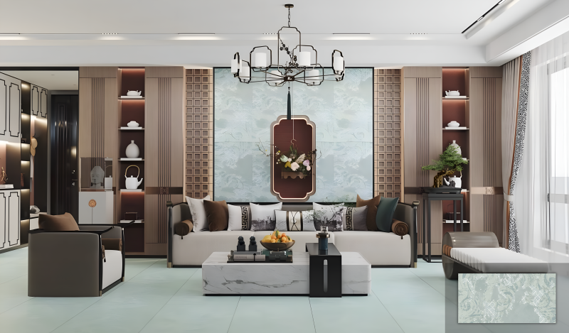 Gạch trang trí Trung Quốc HLTQ612003HD màu xanh rêu ốp tường phòng khách 