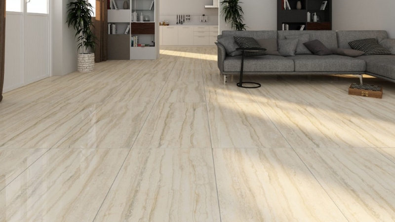 Gạch Travertine lát nền phòng khách thư thái 