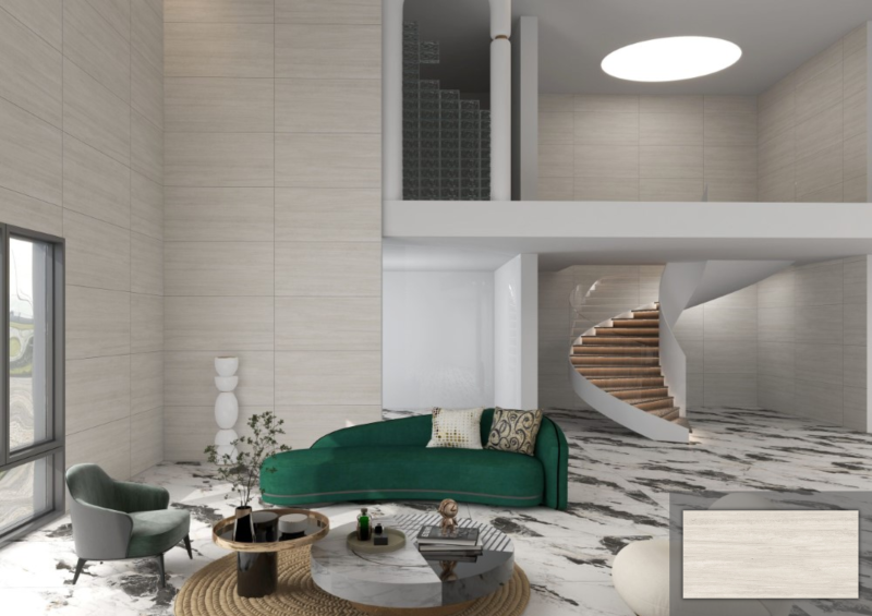 Thiết kế vân đá vôi mềm mại, độc đáo ốp tường phòng khách thanh lịch 