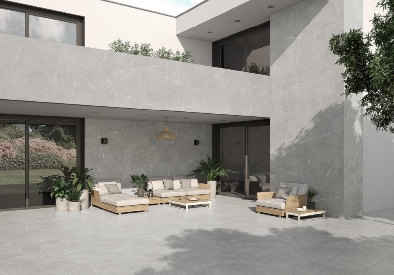 Gạch vân đá màu xám ốp mặt tiền