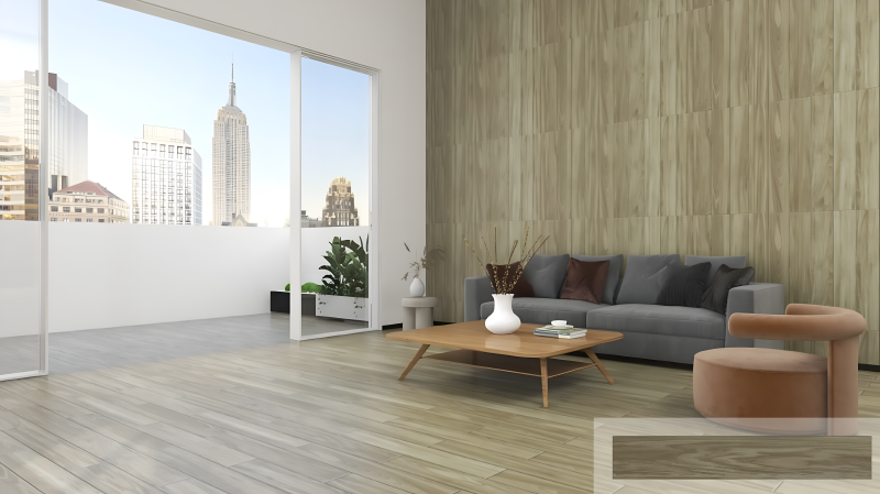 Gạch giả gỗ tường phòng khách