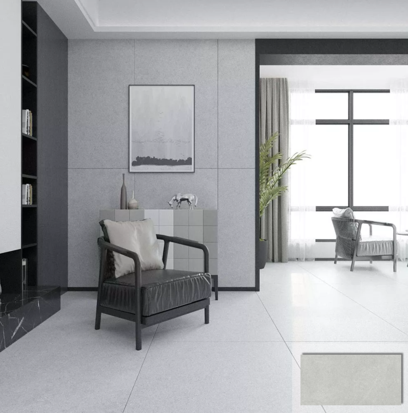 Gạch ốp tường phòng khách vân xi măng tông màu sáng