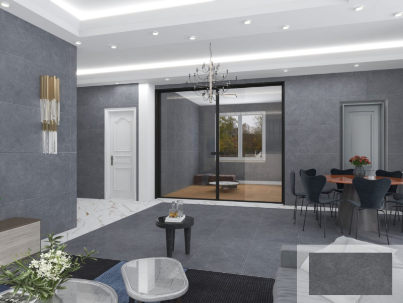 Phòng khách đầy ấn tượng với thiết kế vân xi măng xám đậm ốp tường