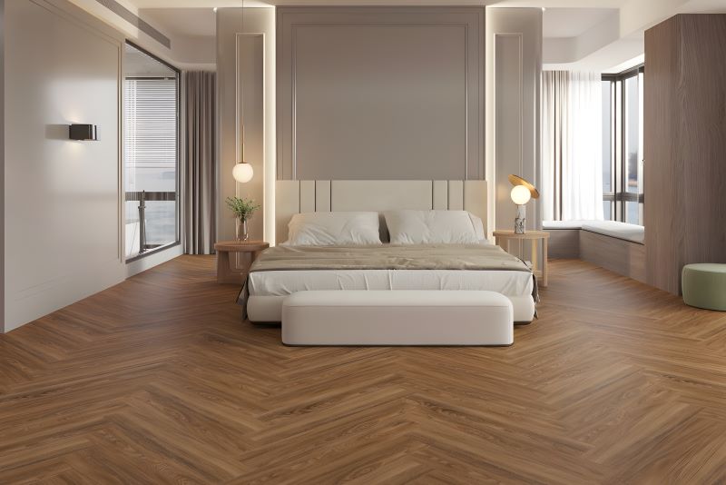 Gạch vân gỗ đa faces ứng dụng không gian phòng ngủ