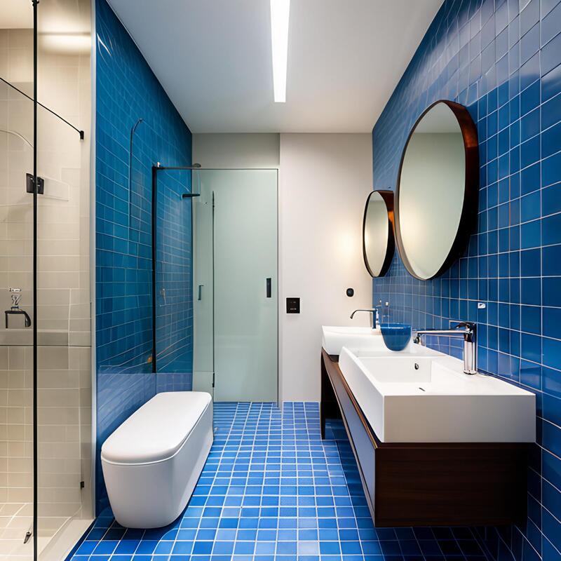 Phòng tắm màu xanh dương tối giản – Gọn gàng, thư thái