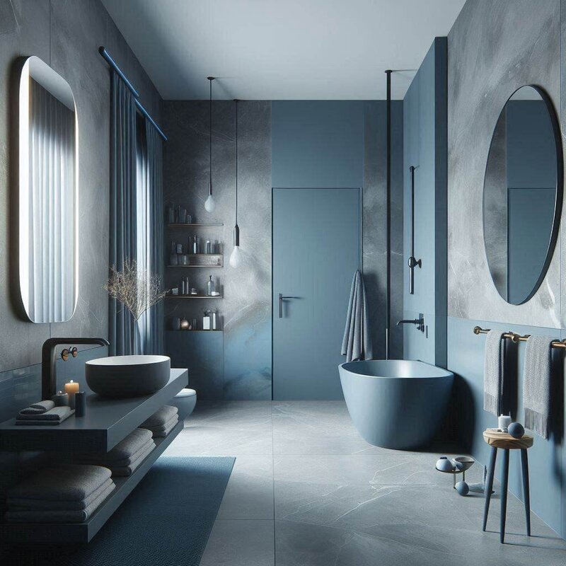 Xanh dương + Xám – Phong cách thời thượng và hiện đại