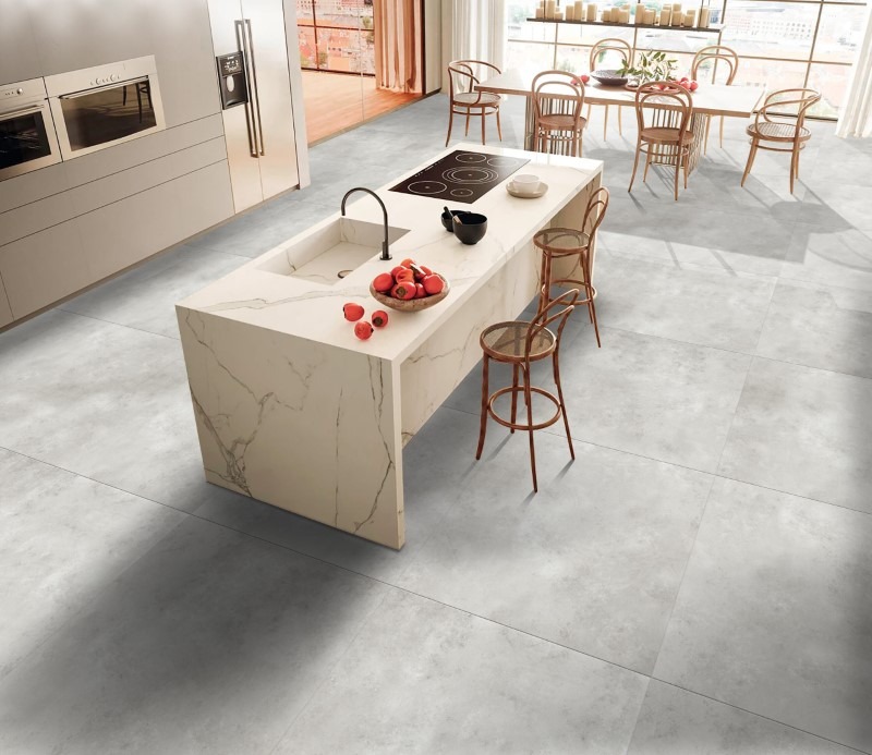 Gạch lát nền 80x80 vân xi măng màu ghi sáng