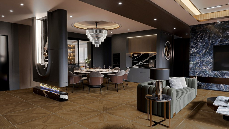 Gạch giả gỗ lát phòng khách