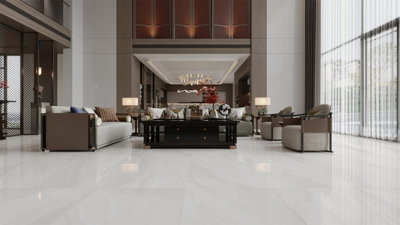 Gạch HLTQ157042EL bề mặt bóng nhẹ, vân đá mềm và gam màu sáng giúp tổng thể không gian giữ được cảm giác thanh lịch