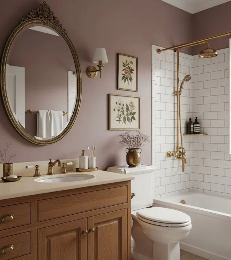 Vẻ quyến rũ cổ điển phòng tắm màu tím trầm hoa cà