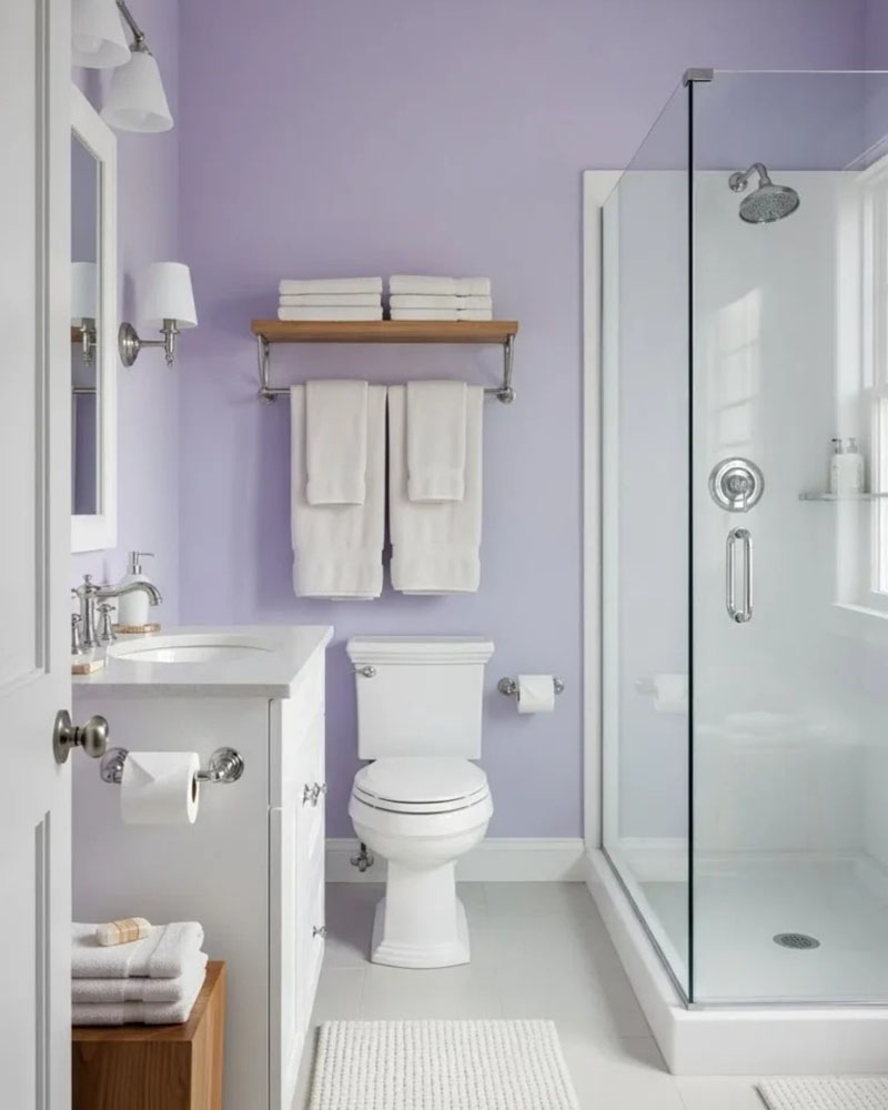 Phòng tắm màu tím đẹp sắc hoa oải hương dịu nhẹ