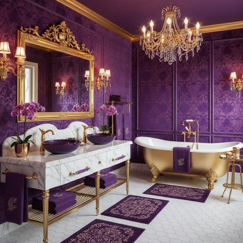Phòng tắm màu tím ánh kim đẳng cấp và xa hoa
