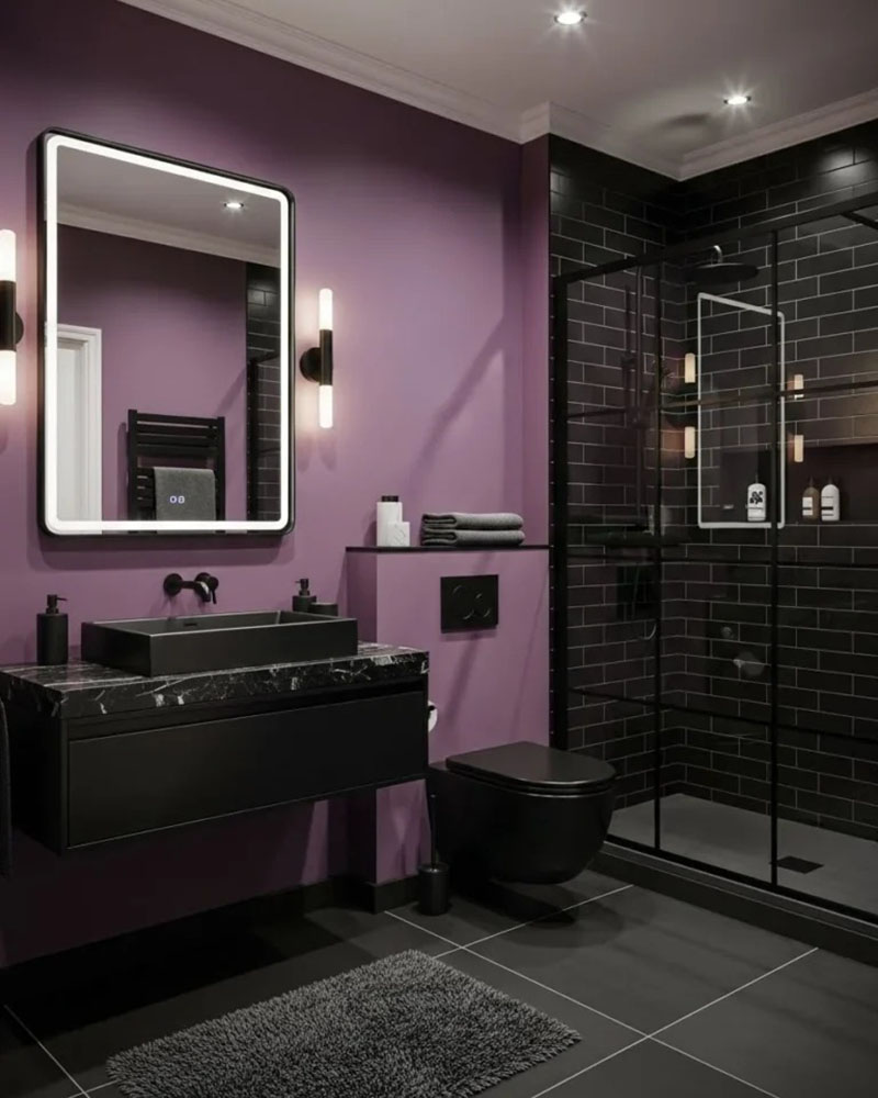 Phòng tắm phối màu tím và đen sang trọng và cá tính