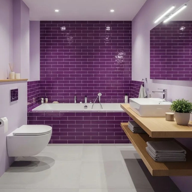 Phòng tắm với gạch thẻ màu tím cổ điển