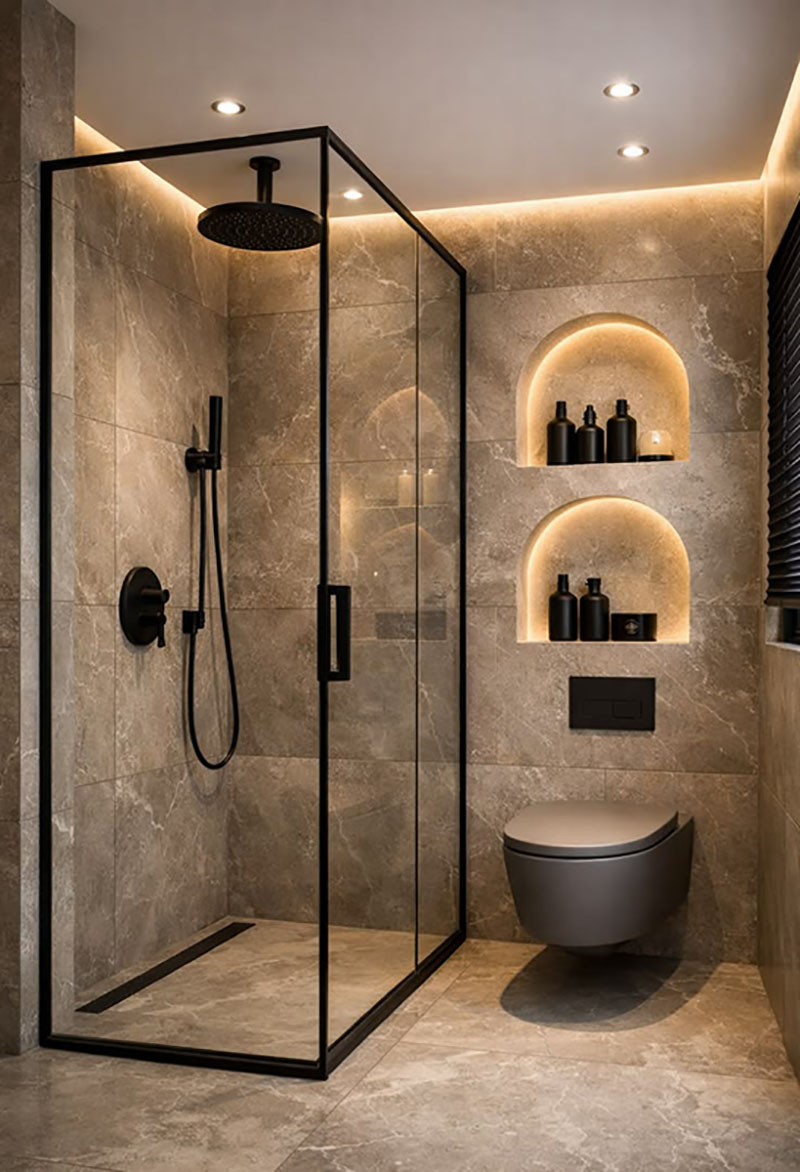 Sen tắm âm trần phù hợp nhiều phong cách phòng tắm hiện đại.