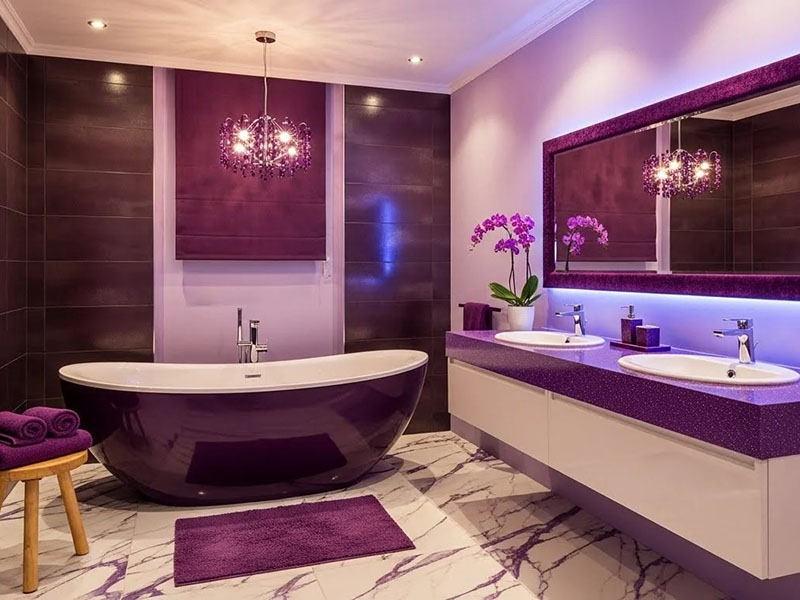 Không gian phòng tắm màu tím đẹp, quyến rũ