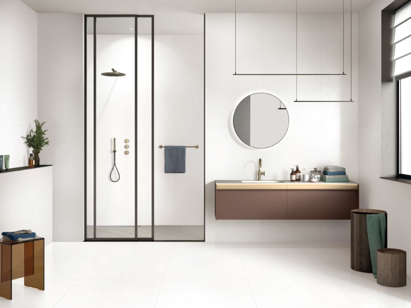 Gạch đơn sắc màu trắng cho các thiết kế tối giản