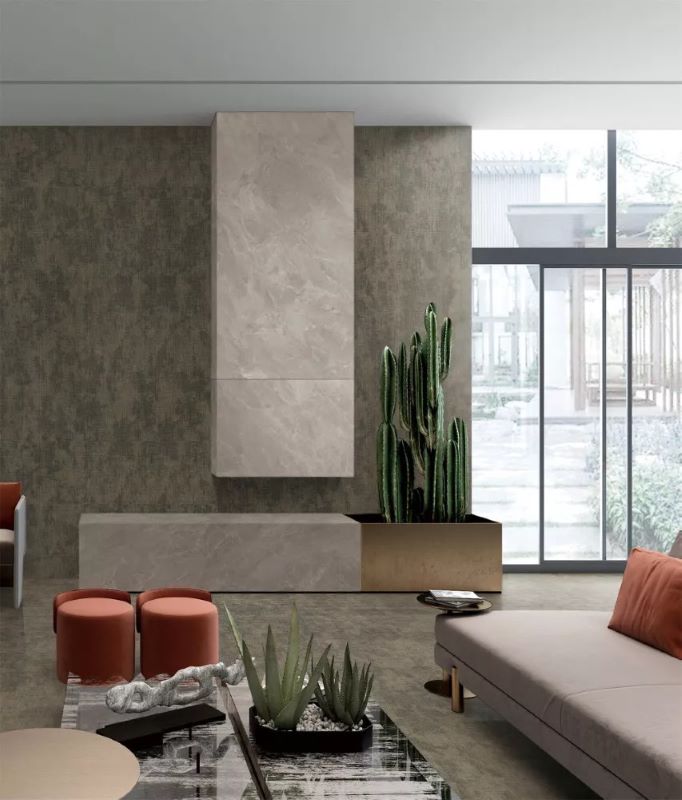 Gạch vân vải HLTQ918010EL bề mặt mờ lỳ, tông màu xám rêu giúp không gian thêm thanh lịch, mềm mại