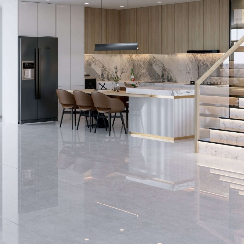 Phòng bếp sáng bóng, sạch sẽ với gạch vân xi măng SH53-9GP101001