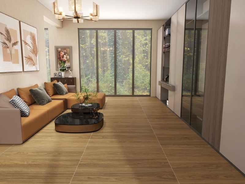 Gạch 120x120 Prime 03.120120.70017 họa tiết vân gỗ lát nền nội thất tông ấm rất phù hợp