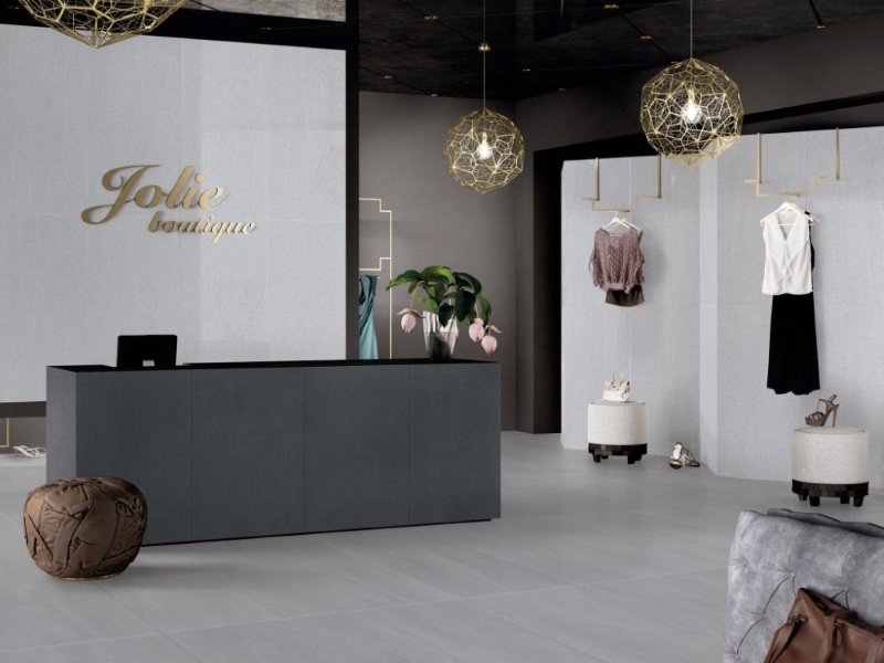 Gạch vân vải Trung Quốc HLTQ612039EL ốp lát showroom, cửa hàng thời trang rất thanh lịch