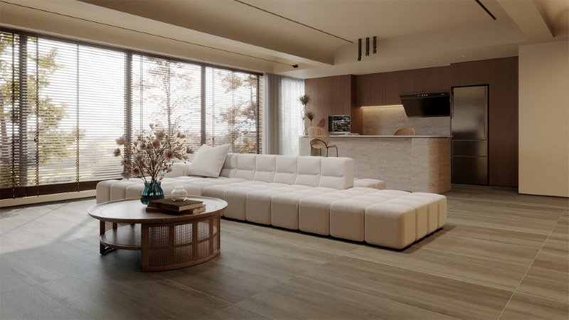 Gạch 60x120 vân gỗ Trung Quốc HLTQ612108EL tông màu nâu trầm rất gần gũi 