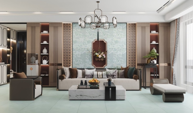 Điểm nhấn tinh tế cho không gian với gạch hoa văn cổ điển màu xanh xám HLTQ612003HD