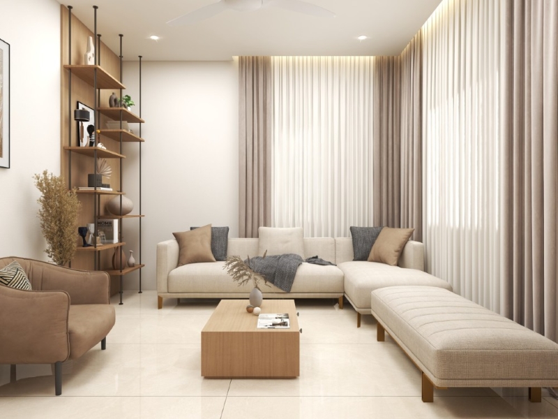 Không gian thiết kế ứng dụng gạch vân đá Apodio C86UM813 gam màu be bắt sáng cực tốt 