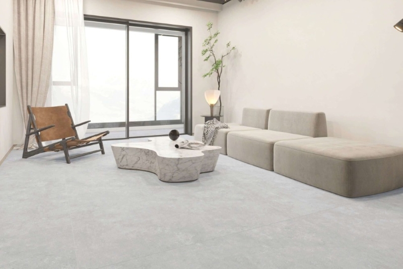 Nâng cấp phòng khách tinh tế với mẫu gạch Á Mỹ 21.C.880.5069 vân xi măng xám nhạt nhẹ nhàng 