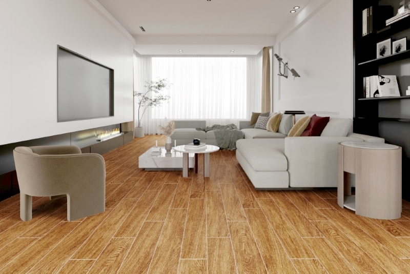 Chung cư rất ấm cúng với gạch vân gỗ Á Mỹ 21.B.159.5531 tông màu nâu vàng