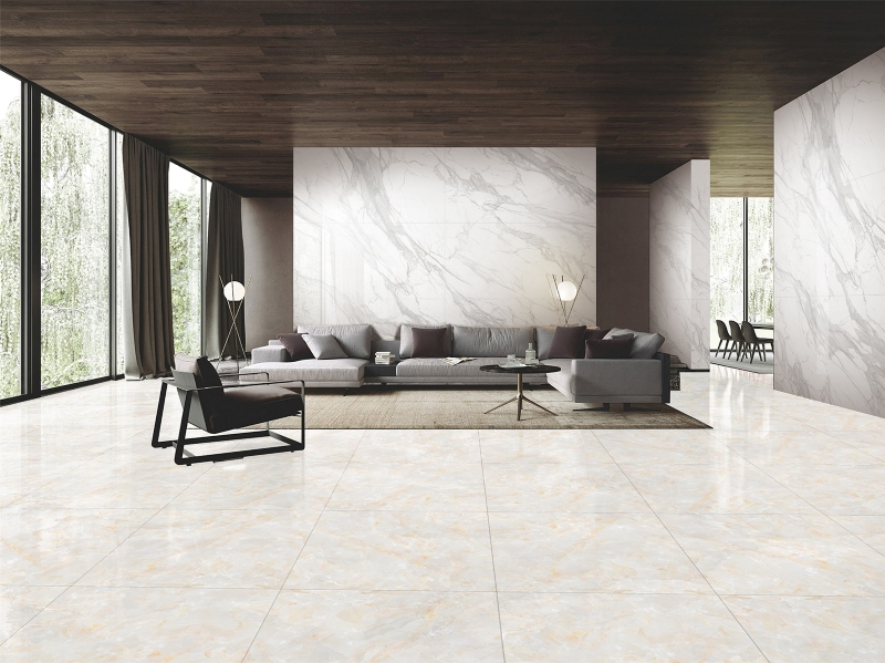 Gạch vân đá vàng lát nền phòng khách 