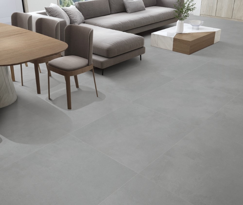 Gạch vân bê tông men matt mịn lát nền phòng khách