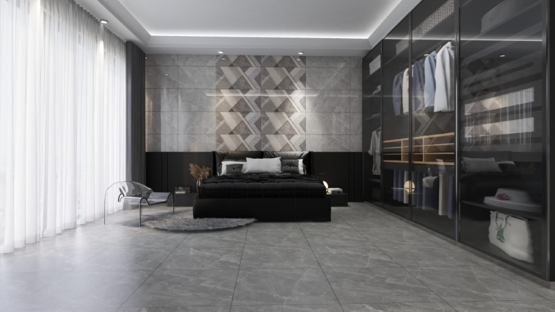 Phòng ngủ mạnh mẽ, cá tính với gạch vân đá tông xám đậm Apodio M66BD703